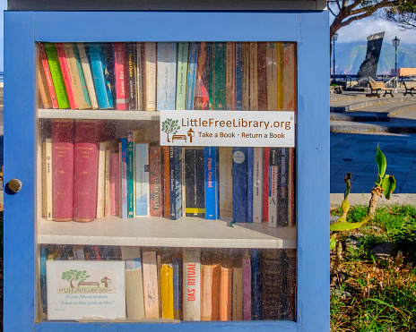 Little free library in the public park of Santa Maria Salina, one of the main towns on Salina, the second largest island in the Aeolian archipelago.