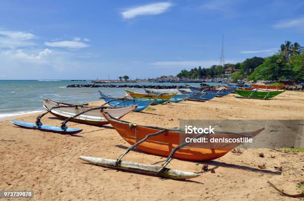 Catamarans On The Beach Of Tangalle Stock Photo - Download Image Now - Bay of Water, Beach, Catamaran