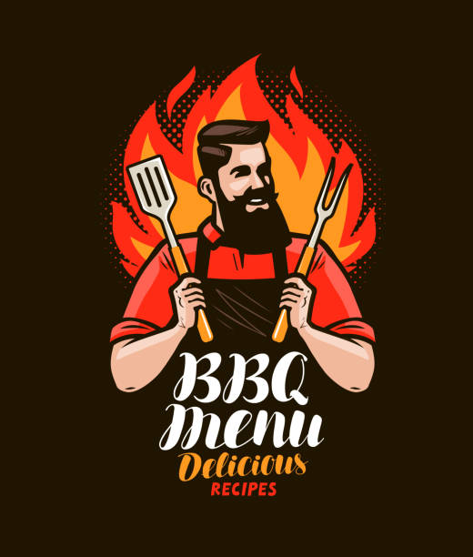 BBQ, barbecue. Design of menu for restaurant or cafe. Vector illustration BBQ, barbecue. Design of menu for restaurant or cafe. Vector shish kebab stock illustrations