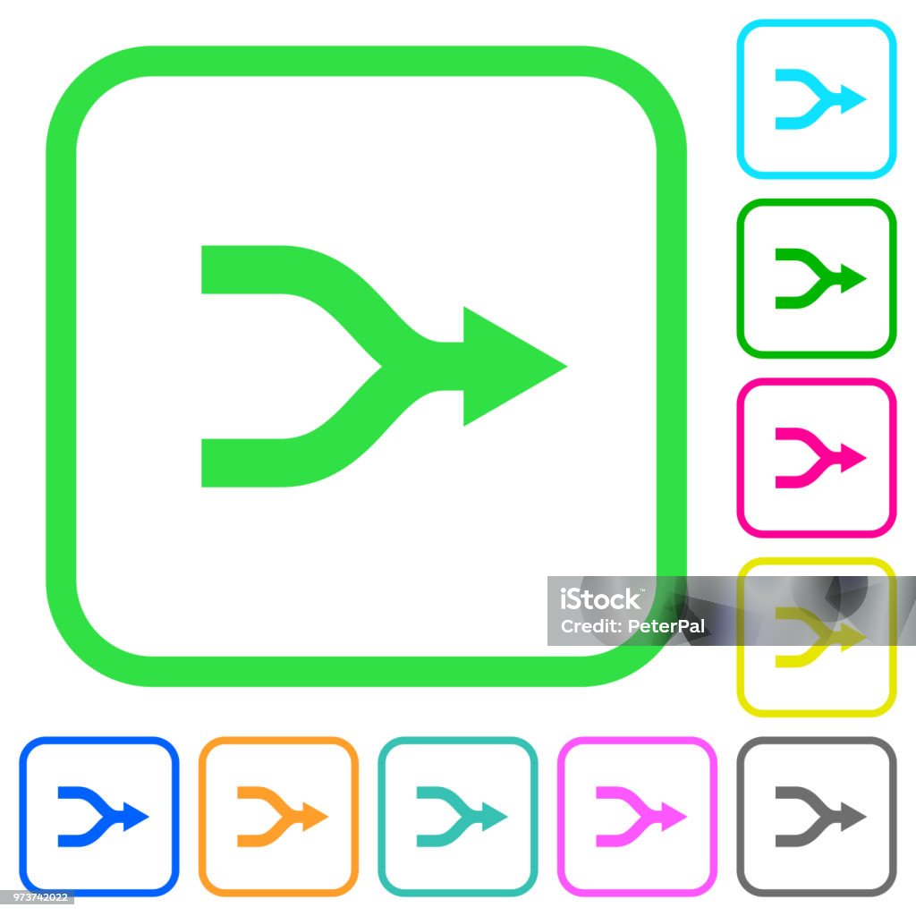 Merge arrows vivid colored flat icons Merge arrows vivid colored flat icons in curved borders on white background Arrow Symbol stock vector