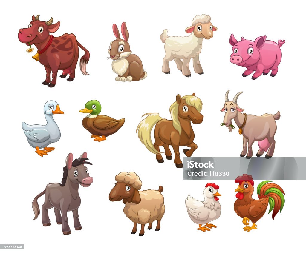 Set Of Cute Cartoon Farm Animals Stock Illustration - Download Image Now -  Livestock, Cartoon, Goat - iStock