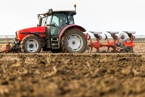 istock Farmer plowing stubble field 973746300