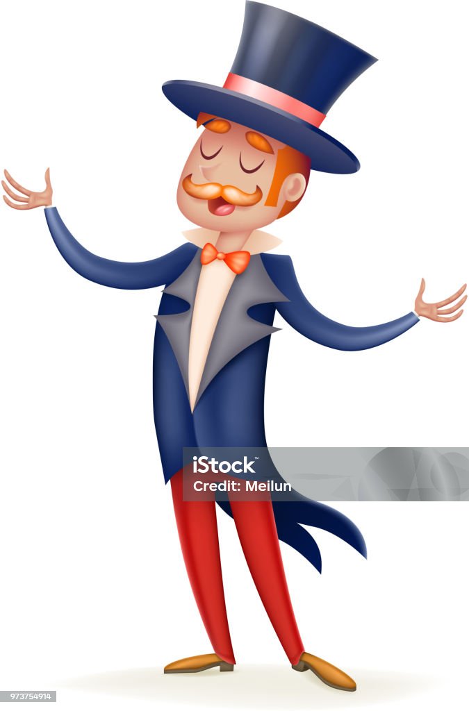 Circus show host boy man suit cylinder hat icon isolated 3d cartoon design character vector illustration Circus show host boy man cylinder suit hat icon isolated 3d cartoon design character vector illustration Actor stock vector