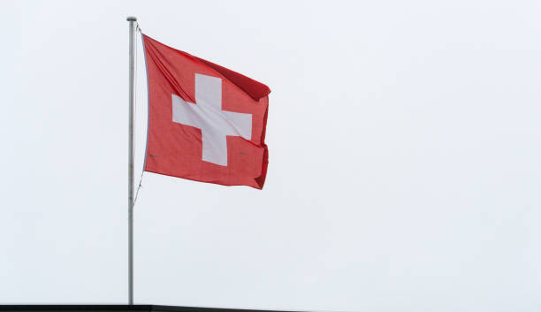 istock isolated Swiss flag blowing in the wind 973757622