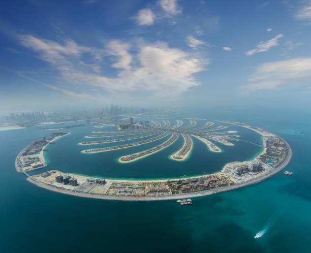 Dubai Palm artificial Island from hydroplane Dubai Palm artificial Island. View from hydroplane. dubai island stock pictures, royalty-free photos & images
