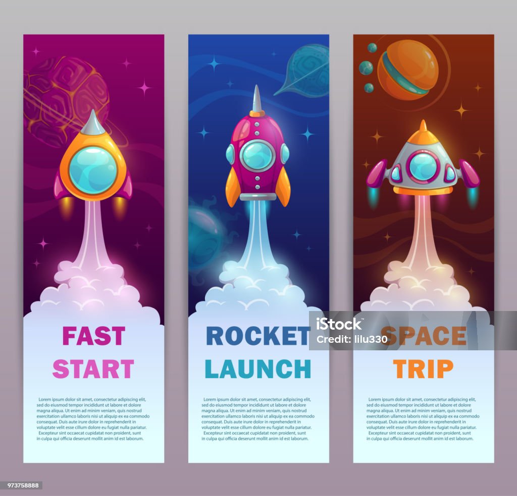Spaceways Banner Vertical Space Banners Set Stock Illustration - Download Image Now ...