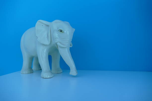 istock Small elephant figurine on blue background 973761924