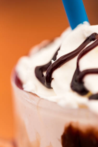 Fresh frappuccino with whipped cream and chocolate sauce