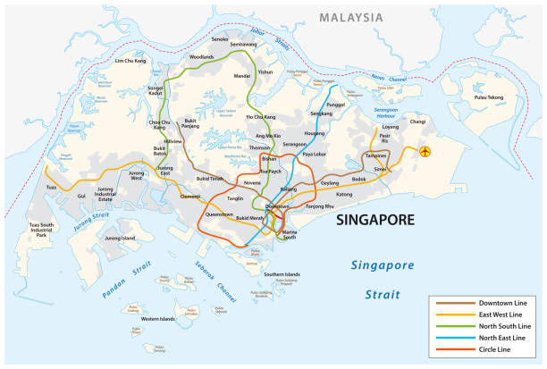 Republic of Singapore metro map Republic of Singapore vector metro map singapore mrt stock illustrations