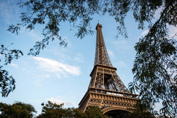 eiffelturm in paris, frankreich - clear sky low angle view eiffel tower paris france stock-fotos und bilder