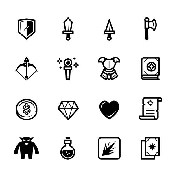 ilustraciones, imágenes clip art, dibujos animados e iconos de stock de fantasía iconos de juegos - heart shape stone red ecard