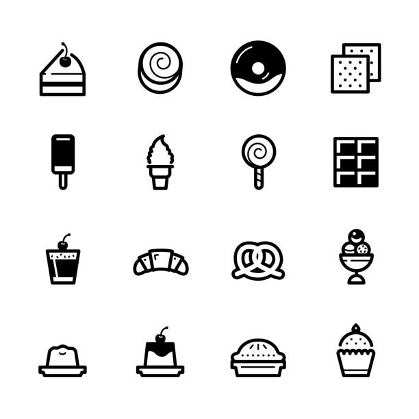 illustrazioni stock, clip art, cartoni animati e icone di tendenza di icone dei dessert - muffin blueberry muffin blueberry food