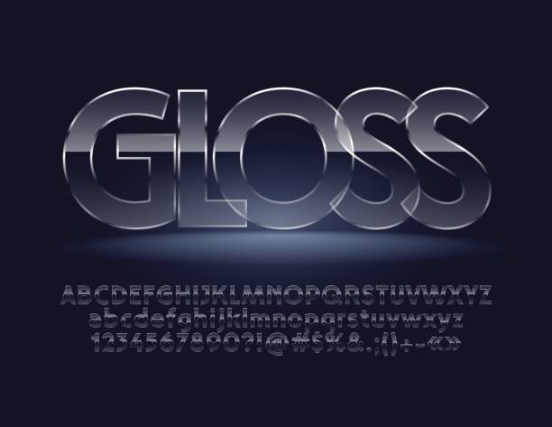 Gloss Vector Alphabet Letters, Symbols, Numbers Glass Font fragile-glass stock illustrations