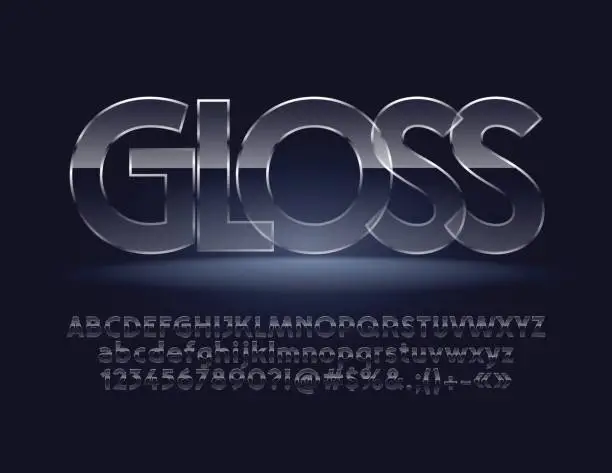 Vector illustration of Gloss Vector Alphabet Letters, Symbols, Numbers