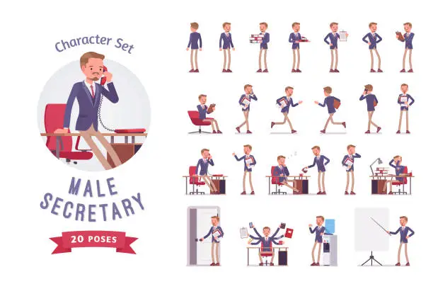 Vector illustration of Male office secretary ready-to-use character set