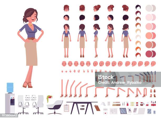 Female Office Sexy Secretary Creation Set Stock Illustration - Download Image Now - Characters, Women, Group Of Objects