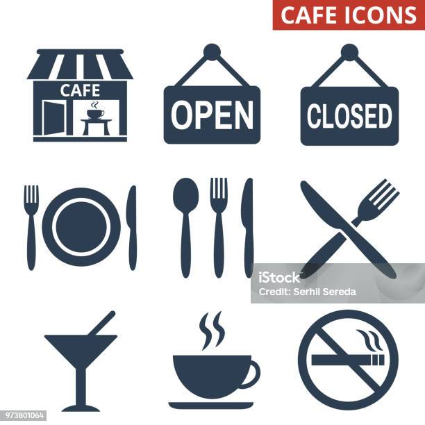 Cafe Icons Set On White Background Stock Illustration - Download Image Now - Icon Symbol, Restaurant, Dining