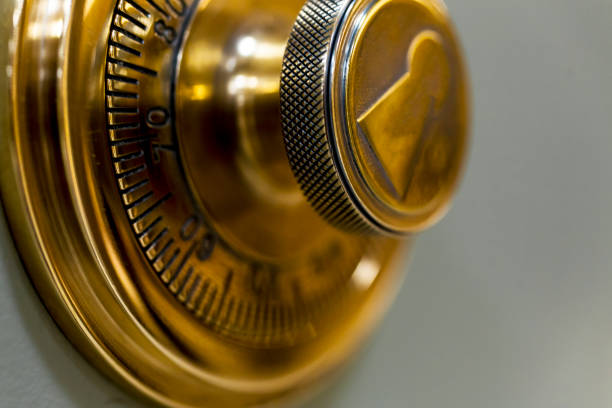 Combination safe lock, in golden duotone. stock photo