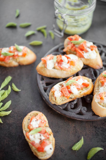 istock Italian bruschetta with spruce sprout pesto 973824004