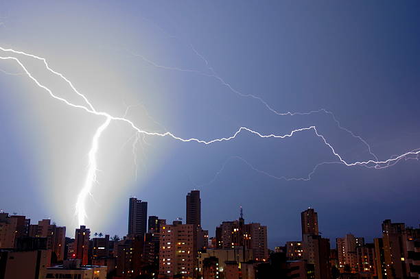 istock Lighting in the sky over a city skyline 97383222