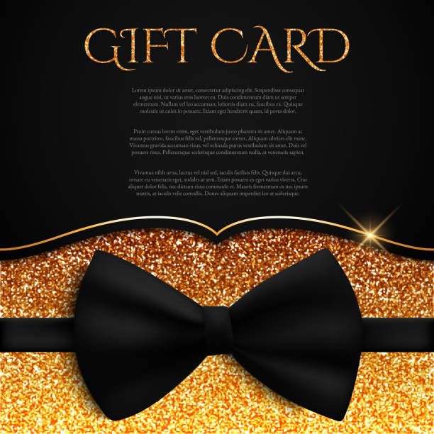 istock Gold gift card with glitter and bow tie, gift, voucher, certificate, vector illustration 973833320
