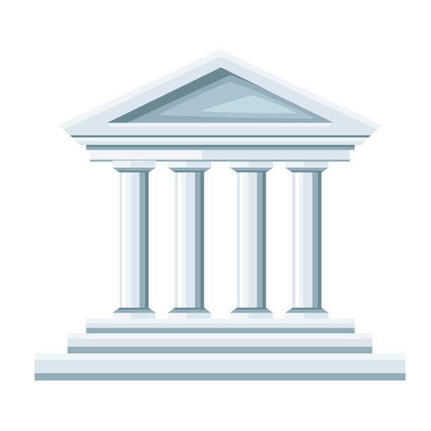 griechischer tempel abbildung. bank-symbol. flache style-design. vektor-illustration isoliert auf weißem hintergrund. webseite und mobile app - frontgiebel stock-grafiken, -clipart, -cartoons und -symbole