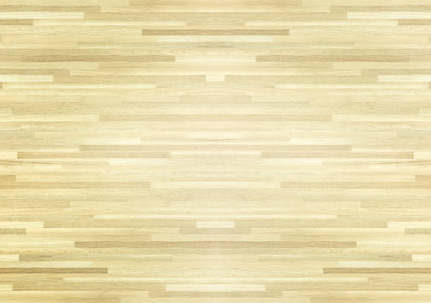 hardwood maple basketball court floor viewed from above. - basketball sport hardwood floor floor imagens e fotografias de stock