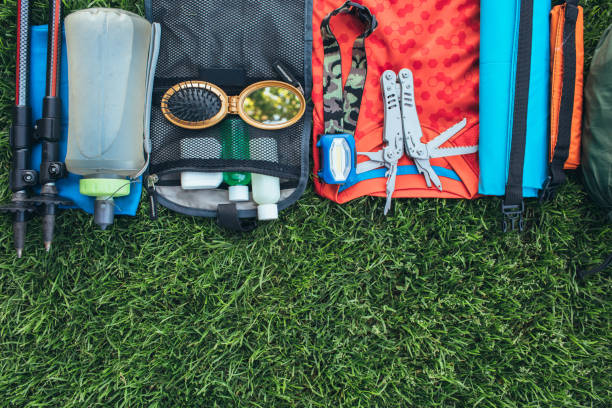 istock Set things and equipment of a hiker 973861096