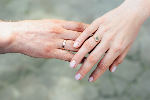 Close-Up Of Hands Of Couple with wedding rings