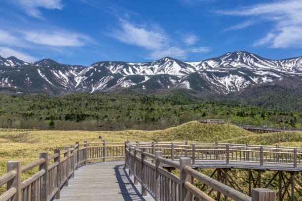 Shiretoko goko lakes Shiretoko National Park, located on the Shiretoko Peninsula in eastern Hokkaido juts out into the Sea of Okhotsk. shiretoko mountains stock pictures, royalty-free photos & images