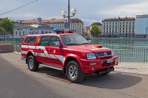 Geneva, Switzerland - June 11 2018: Fire engine of the \
