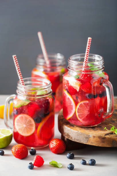 istock summer berry lemonade with lime and mint in mason jar 973925400