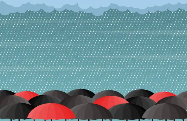 Vector illustration of Red and black umbrella under rain.