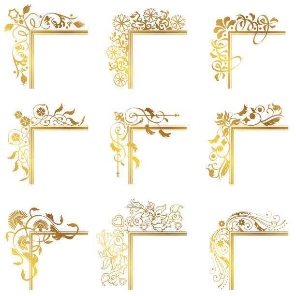 illustrations, cliparts, dessins animés et icônes de vintage corner frame frontière s’épanouir - gold leaf backgrounds gold ornate