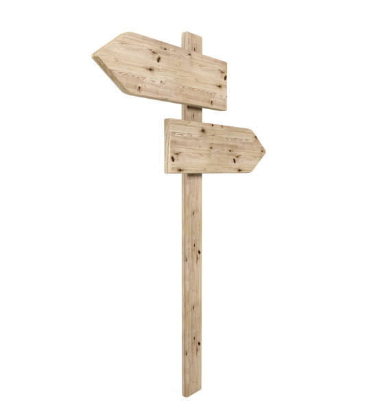 istock Blank Opposite Direction Wooden Arrow Sign, 3D Rendering 973938776