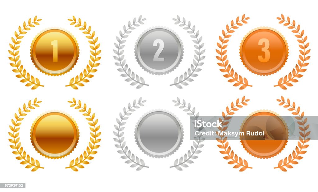 Gold, silver , bronze medal. With a wreath. A set of numbers . Set of patterns without numbers Award stock vector