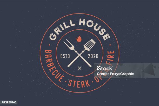 Label For Grill House Restaurant Stock Illustration - Download Image Now - Barbecue Grill, House, Barbecue - Meal