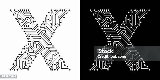 Letter X In Black And White Circuit Board Font Stock Illustration - Download Image Now - Letter X, Technology, Maze