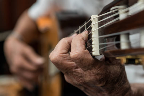 Playing a Brazilian chorinho on guitar.