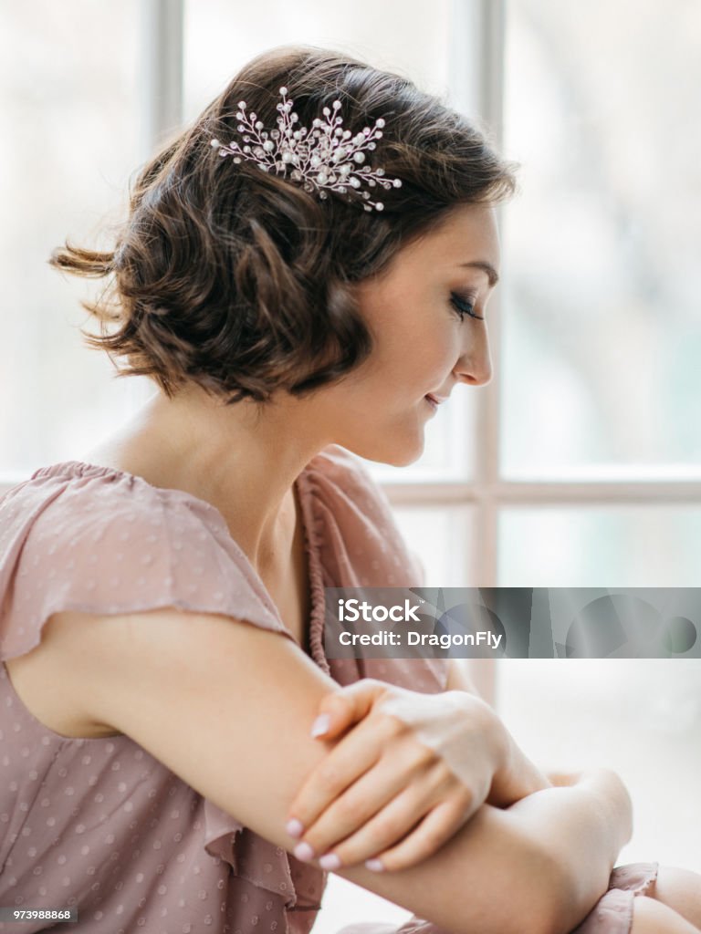 Young Woman With Beautiful Hairstyle Decorated By Stylish Hair Accessory  Stock Photo - Download Image Now - iStock