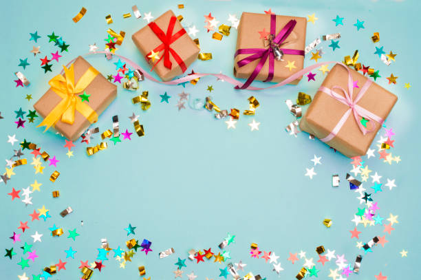 istock Happy birthday and gift box on color background 974028988