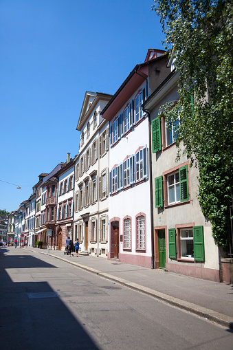 Streets and facades from old historical sity Basel in Swiss
