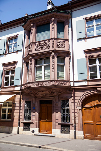 Streets and facades from old historical sity Basel in Swiss
