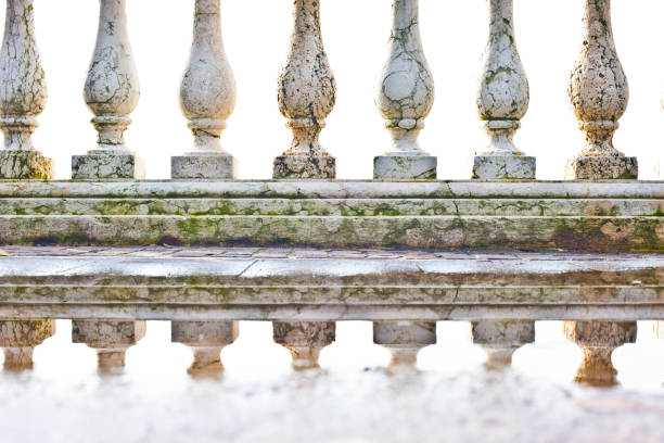 Weathered white Marble Parapet Columns in Rome, Italy