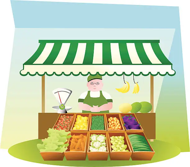 Vector illustration of Fruit and veg stall