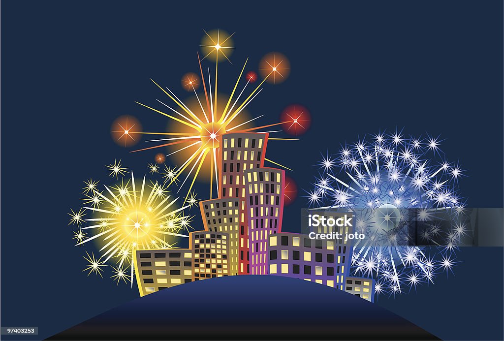 Feuerwerk über der Stadt - Lizenzfrei Feuerwerk Vektorgrafik