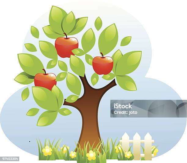 Ilustración de Árbol De Manzano y más Vectores Libres de Derechos de Alimento - Alimento, Cielo, Color - Tipo de imagen