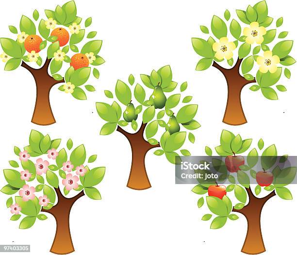 Owocowy Drzewa - Stockowe grafiki wektorowe i więcej obrazów Jabłoń - Jabłoń, Bez ludzi, Białe tło