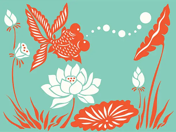 Vector illustration of Goldfish & Lotus