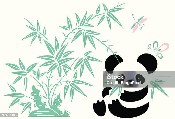 Bamboo Butterfly Dragonfly And Panda Stock Illustration - Download Image Now - Panda - Animal, Illustration, Chinese Culture
